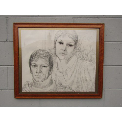 6085 - JANET ALDERSON (Australian b.1934) A framed and glazed pencil drawing of Dame Judi Dench and Michael... 