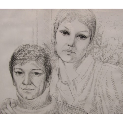 6085 - JANET ALDERSON (Australian b.1934) A framed and glazed pencil drawing of Dame Judi Dench and Michael... 