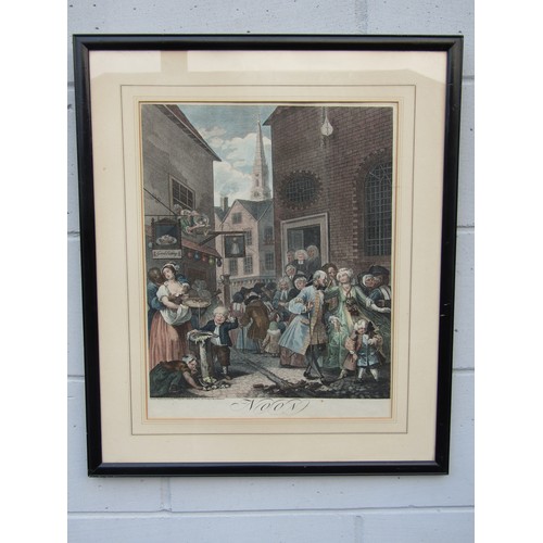 6029 - A set of four hand tinted engravings, William Hogarth (1697-1764) 'Morning', 'Noon', 'Evening' and '... 