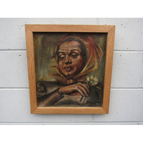 6100 - ROSE/ROSA BARON (XX East London School) 'The Flower Seller' - circa mid 1930's oil on canvas. Framed... 