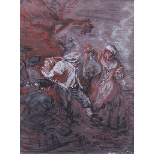 6120 - ANDREW MACCLAREN (Scottish b.1941) A framed and glazed chalk with highlights - 'Peasants Dance' Dece... 