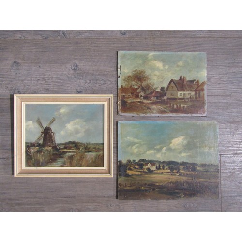 6121 - ARTHUR EDWARD DAVIES (1893-1989) Three oils on board, two unframed - Burlingham Nethergate, 21.5cm x... 