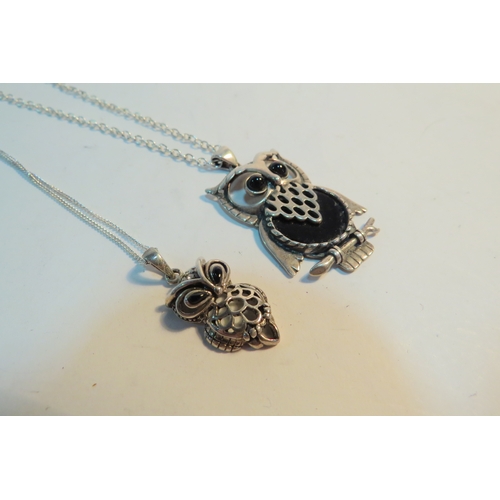 1340 - Two owl pendants on chains stamped 925