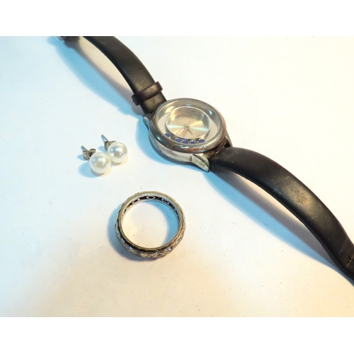 1345 - A wristwatch, pair of faux pearl earrings and a ring