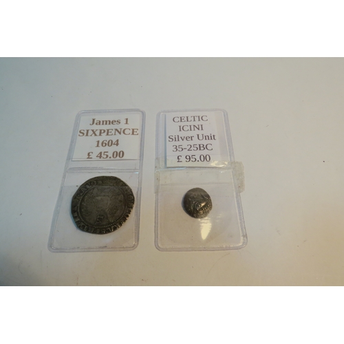 1322 - A James I sixpence and an Iceni silver unit