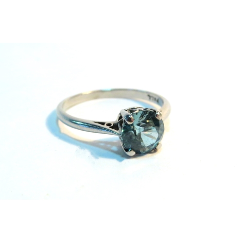 1327 - A blue zircon solitaire ring, stamped PALL. Size O/P, 2.2g