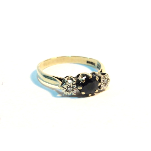 1331 - A 9ct gold sapphire and illusion set diamond ring. Size P, 2.5g