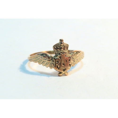 1335 - A gold RAF ring, stamped 9ct. Size L/M, 1.4g