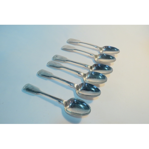 1338 - A set of six John & Henry Lias silver fiddle pattern teaspoons, London 1839, 186g