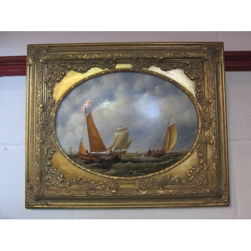 1008 - A modern gilt framed painting in the John Moore style, sailing vessels, 30cm x 39cm