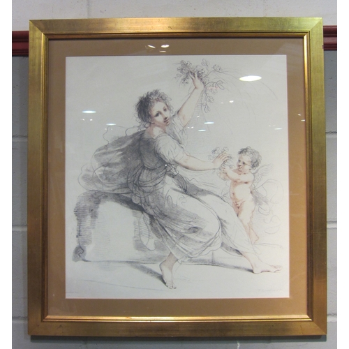 1039 - A modern print after Francesco Bartolozzi / Giovanni Francesco Barbieri, 'Flora with a Boy', framed ... 