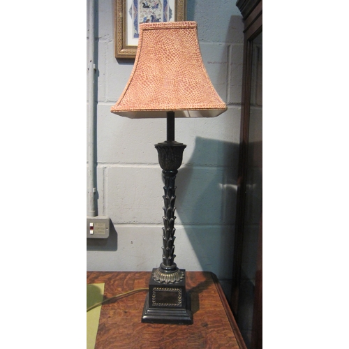 1040 - A pair of bronzed design table lamp bases with animal print style shade