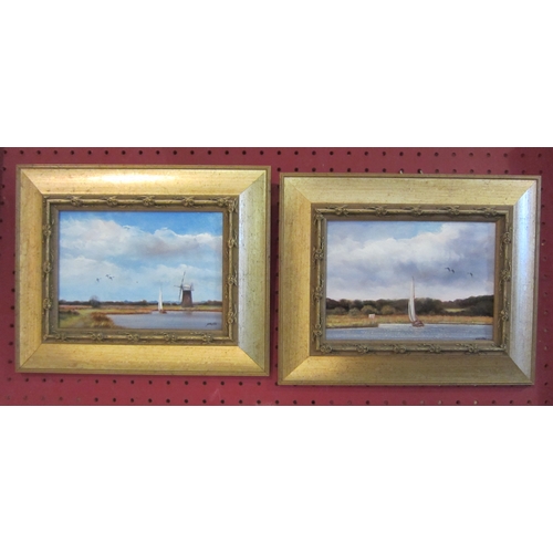 1058 - A pair broadland scenes oils, framed, 12cm x 17cm