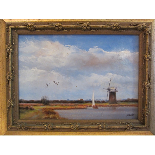 1058 - A pair broadland scenes oils, framed, 12cm x 17cm