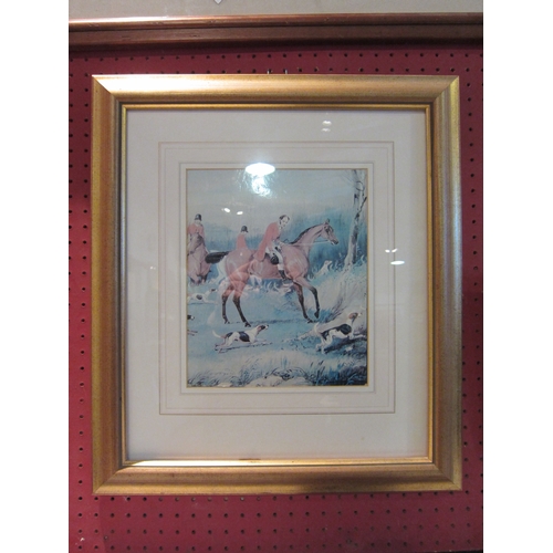 1061 - A modern gilt framed painting of hounds and horses, 25cm x 20cm   (E) £30-40