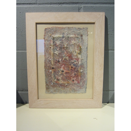 1077 - ELISABETH RUTT MSDC (XX-XXI): A mixed media textile of stars, framed and glazed, pencil signed to ma... 