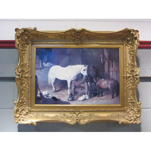 1080 - A modern equestrian print within a swept gilt classical frame, 62cm x 83cm overall