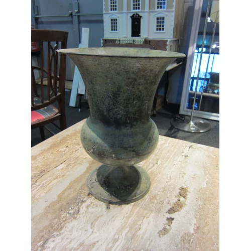 1092 - A modern verdigris metal urn form planter, 39cm