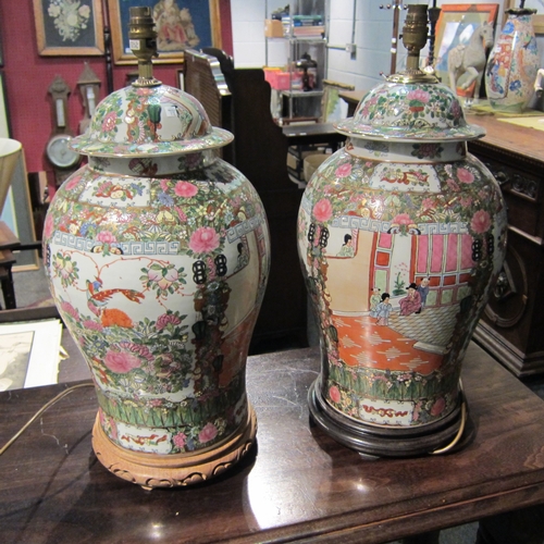 1127 - A pair of large oriental design lamp bases, 57cm tall