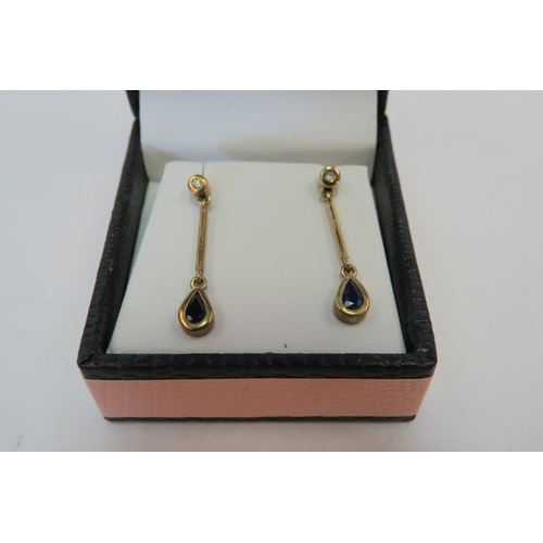 1234 - A pair of 9ct gold sapphire and diamond earrings, 2.4g