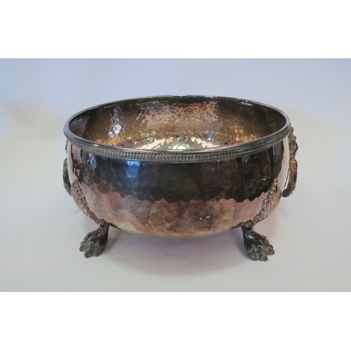 1366 - A plated bowl with lion mask ring handles raised on claw feet   (C)