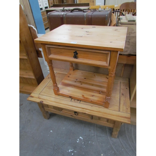 2188 - A stripped pine bedside, a modern pine coffee table and an oak veneer bookcase