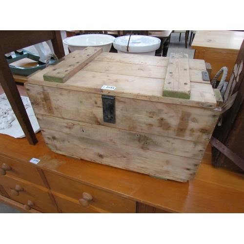 2193 - A stripped and waxed pine munitions box with rope handles