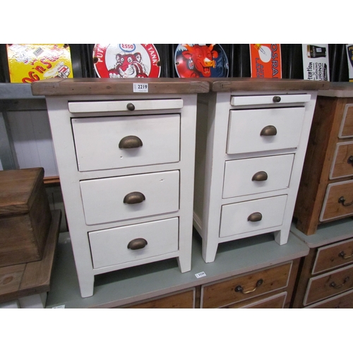 2219 - A pair of painted pine pot cupboards with natural pine tops