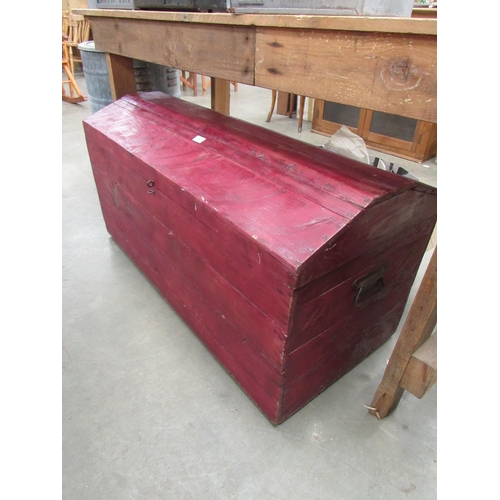 2013 - A red painted pine dome top chest