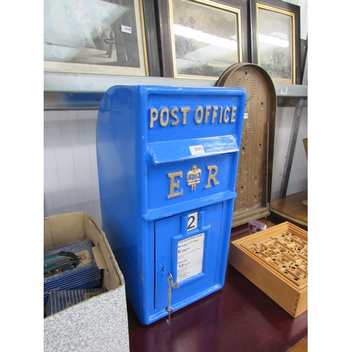 2045 - A blue painted tin Post Office letter box