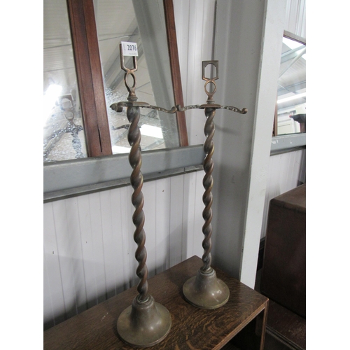 2076 - Two brass barley twist stands