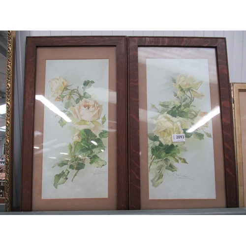 2093 - A pair of Edwardian oak framed rose pictures