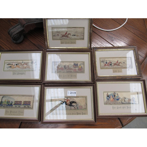 2119 - Seven framed silk prints