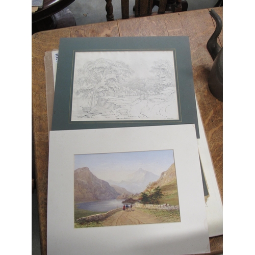 2138 - A bundle of pictures and prints including a Victorian watercolour by C V Fielding 1757 - 1855       ... 