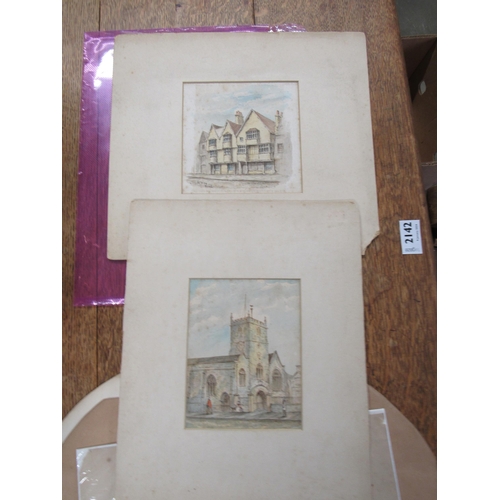 2140 - Two Victorian pen and ink watercolours one of Lewins Mead Hotel, Bristol and St Peters Church      (... 