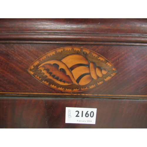 2160 - A Georgian inlaid mahogany corner cabinet, crack to glass