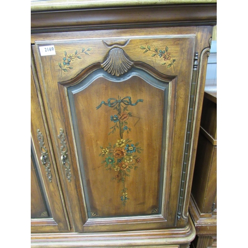 2169 - A French hand painted drinks cupboard with fitted interior over two drawer base