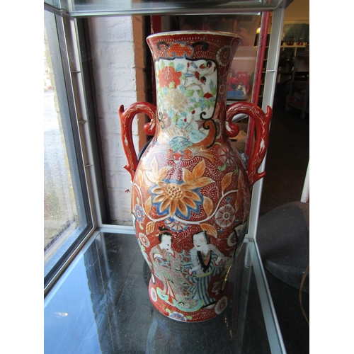 1002 - A near pair of Chinese famille rose twin handled vases of large proportions, a/f, both with damage/r... 