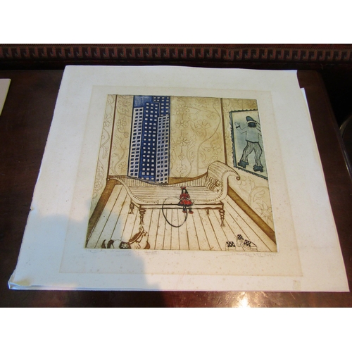 1147 - DANIEL NOEL (XX):  Two unframed coloured etchings, 1970 interior scenes.  Both signed in pencil and ... 