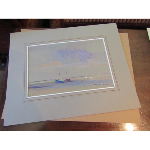 1148 - WILLIAM HENRY FORD (XIX):  Two mounted watercolours depicting beached boats.  Both signed.  Image si... 