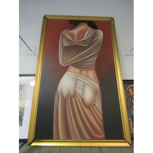 1209 - A large modern acrylic on canvas, semi-clad female. Signed 'Jacky' bottom right. Image size 118cm x ... 