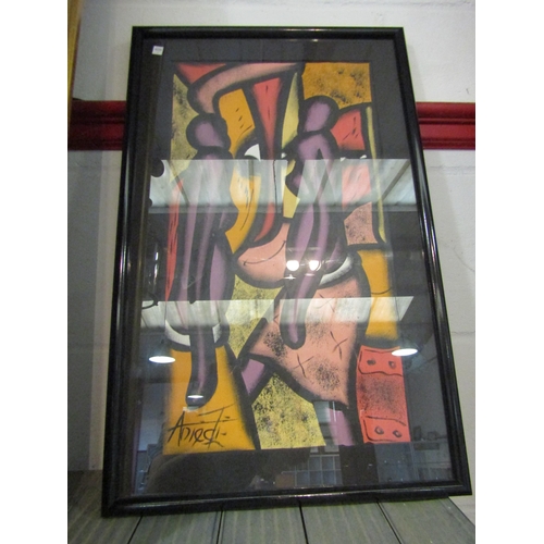 1210 - A Nigerian acrylic on canvas, stylised female nudes. signed Aniedi bottom left. Framed and glazed. I... 