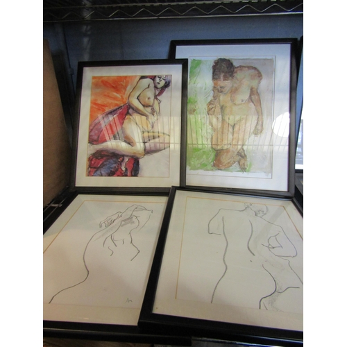 1392 - Four framed and glazed original works of female nudes. Each with monogram A.M. Largest image size 20... 