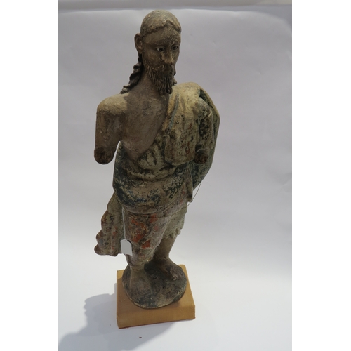 1006 - A 17th Century Spanish Colonial carved polychrome wood sculpture of Christ with glass eyes. The scul... 