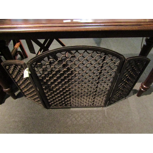 1129 - A wrought iron and mesh fire guard, 77cm tall