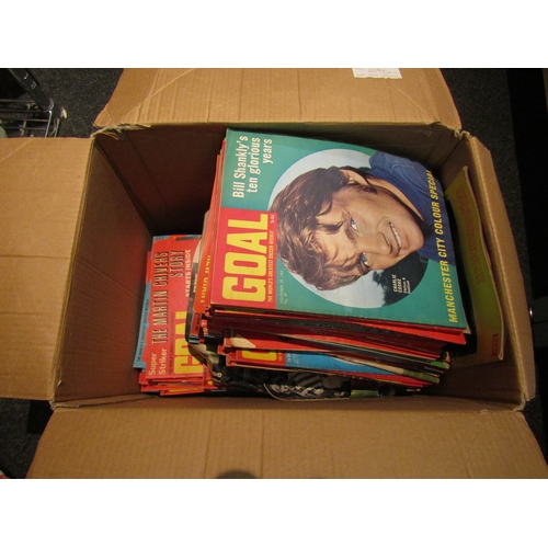 1468 - Two boxes of football magazines including mostly Goal, Shoot, etc.