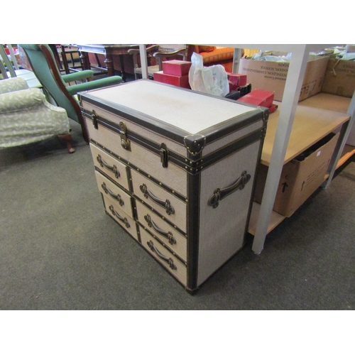 1471 - A vintage style trunk with lift lid and six drawer front, 72cm tall x 79cm wide x 41cm deep