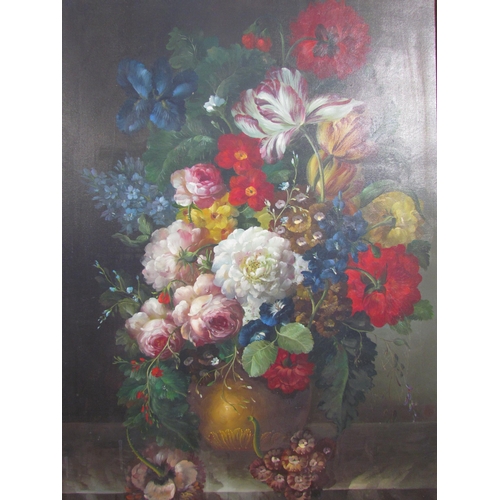 6115 - TERENCE ALEXANDER (XX)  An oil on canvas, floral still life, classical gilt gesso frame, 90cm x 59.5... 