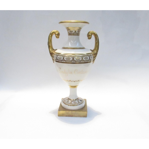 4160 - WITHDRAWN - A Del Vecchio Naples Italian 19th Century twin handled vase with staple repairs, made fo... 