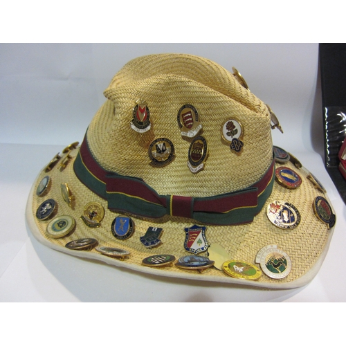 4432 - A collection of lawn bowls related pin badges and hat